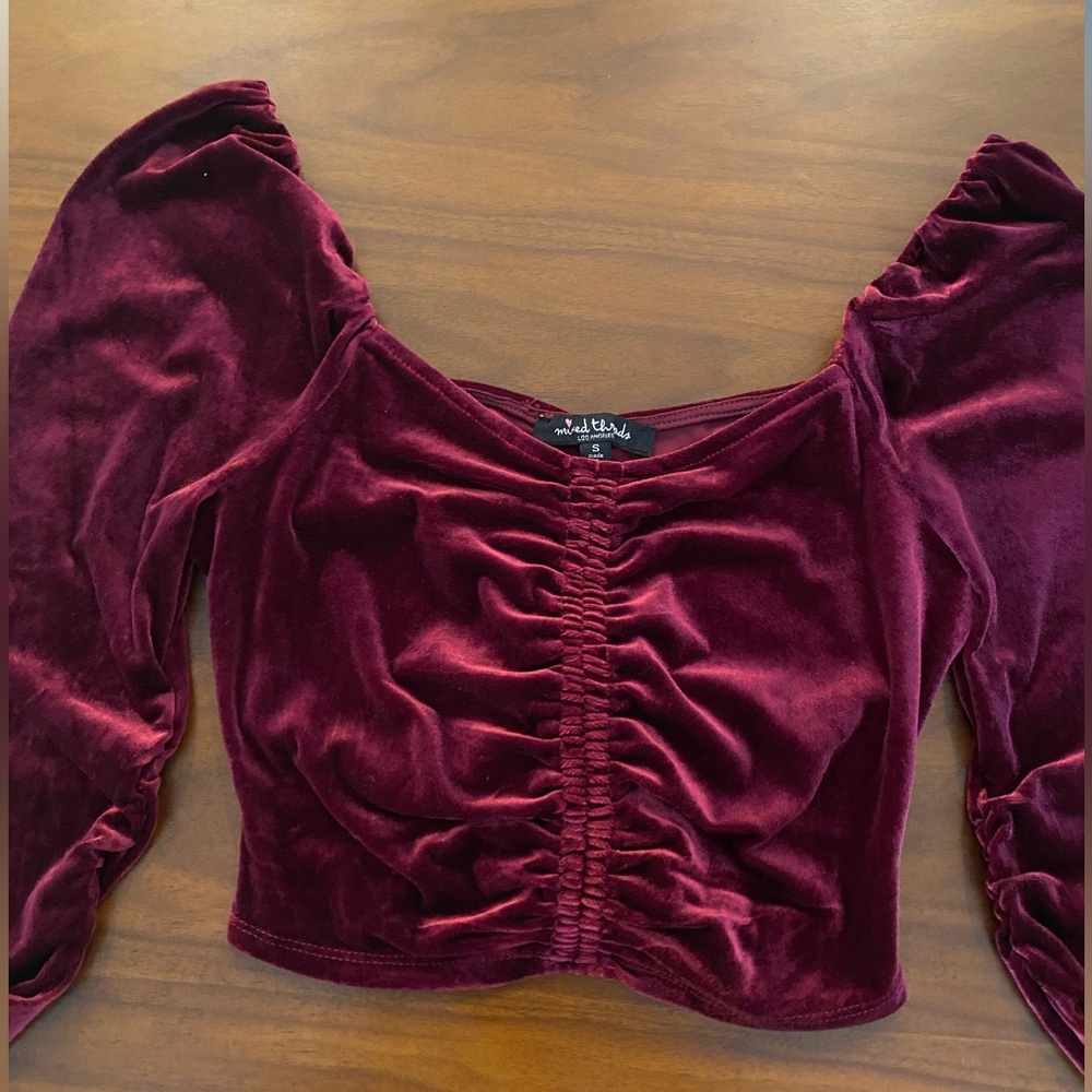 Mixed Threads Burgundy Velvet Ruched Top - Picture 2 of 6